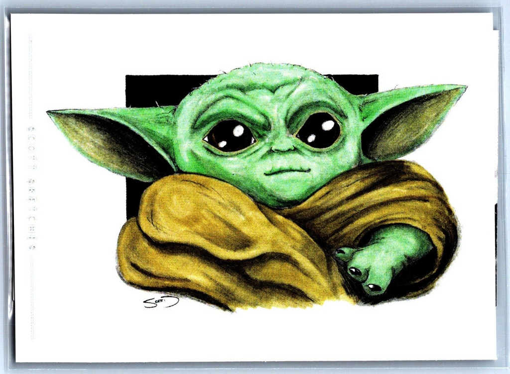 Grogu / The Child Sketch Card - Scott Sketches Trading Card Print Fan Art