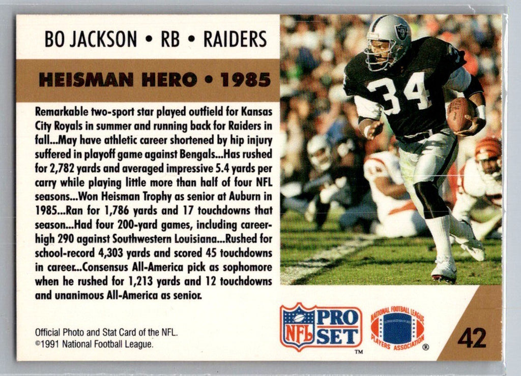 1991 Proset Football - Bo Jackson #42 - Heisman Hero '85