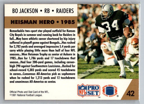 1991 Proset Football - Bo Jackson #42 - Heisman Hero '85