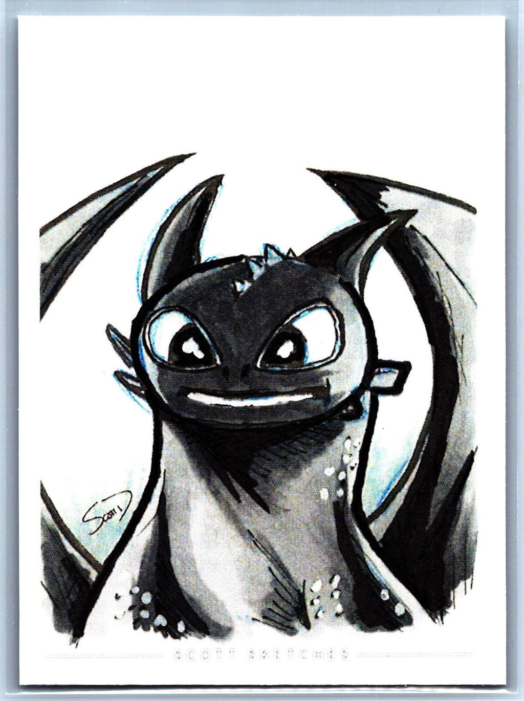 Toothless Dragon Sketch Card - Scott Sketches Trading Card Print Fan Art