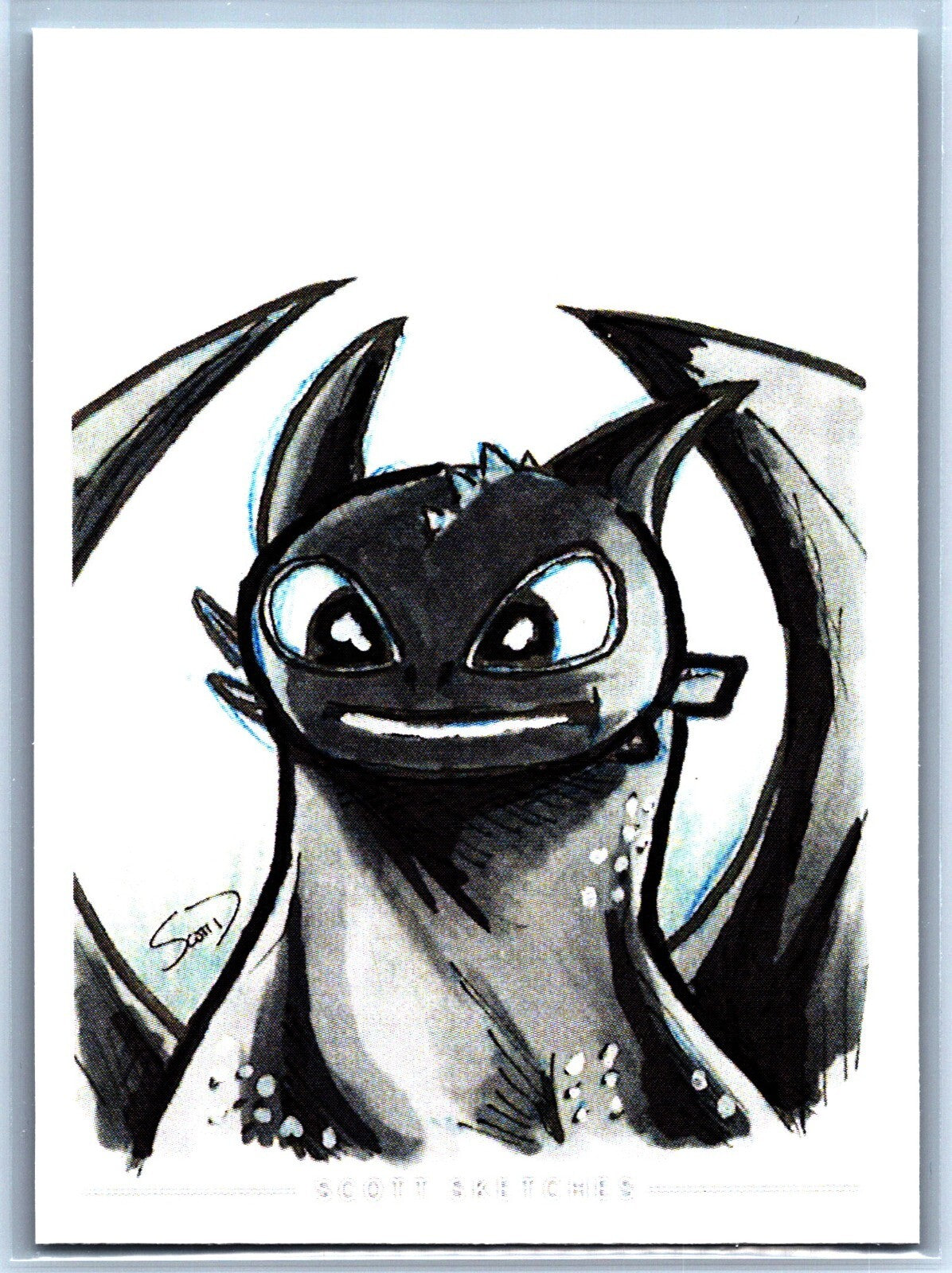 Toothless Dragon Sketch Card - Scott Sketches Trading Card Print Fan Art