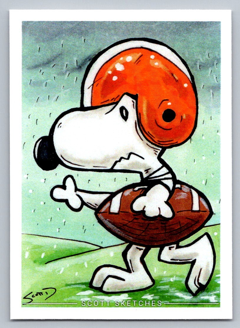 Snoopy Football Sketch Card - Scott Sketches Fan Art Trading Card