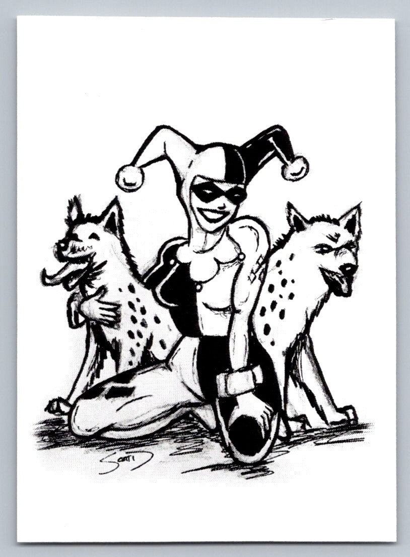 Harley Quinn & Her Dogs Sketch Card - Scott Sketches Fan Art Trading Card