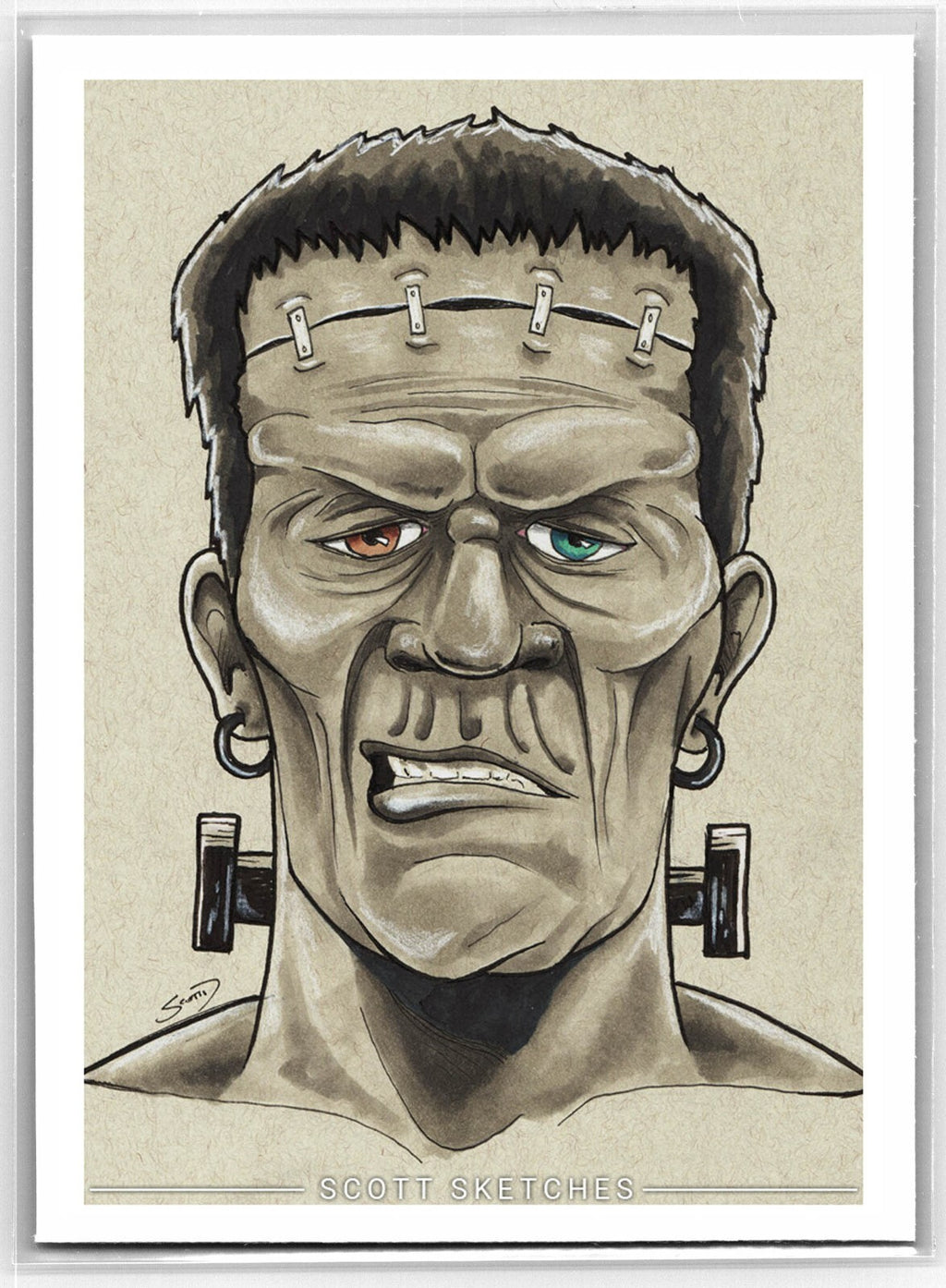 Frankenstein Sketch Card - Scott Sketches Trading Card Print Fan Art