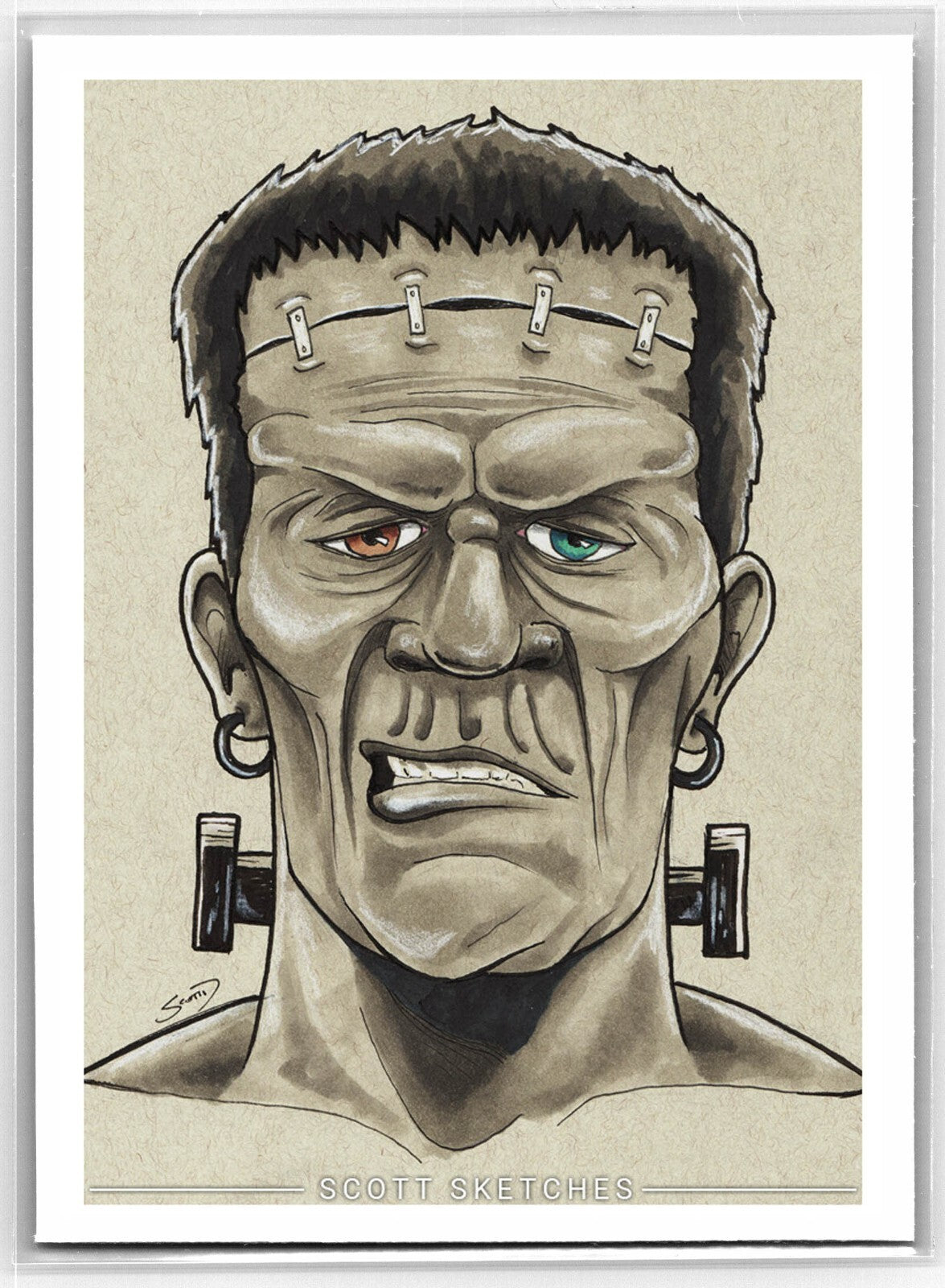 Frankenstein Sketch Card - Scott Sketches Trading Card Print Fan Art