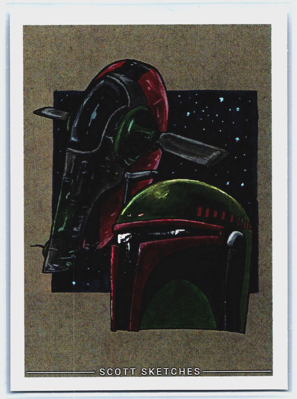 Boba Fett Slave 1 Sketch Card - Scott Sketches Trading Card Print Fan Art