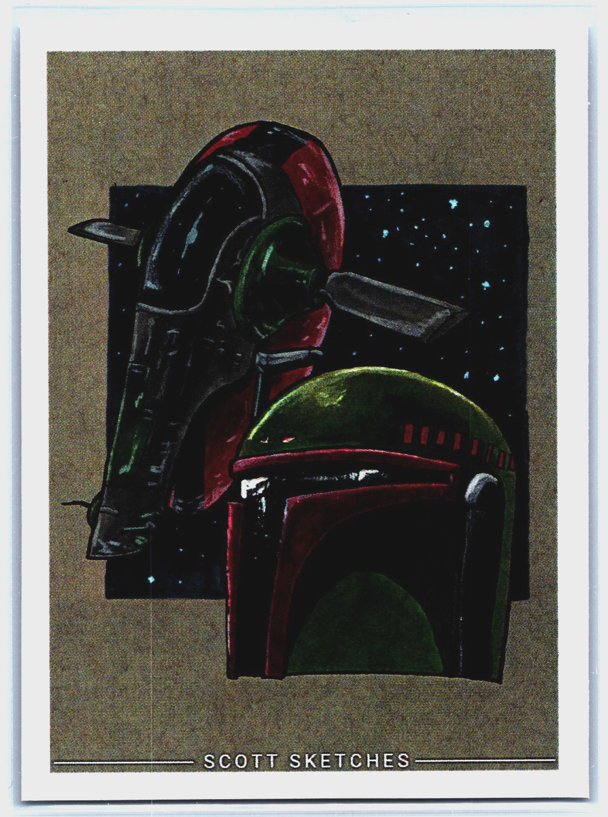 Boba Fett Slave 1 Sketch Card - Scott Sketches Trading Card Print Fan Art