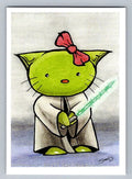 Hello Kitty Jedi Yoda Sketch Card - Scott Sketches Trading Card Print Fan Art