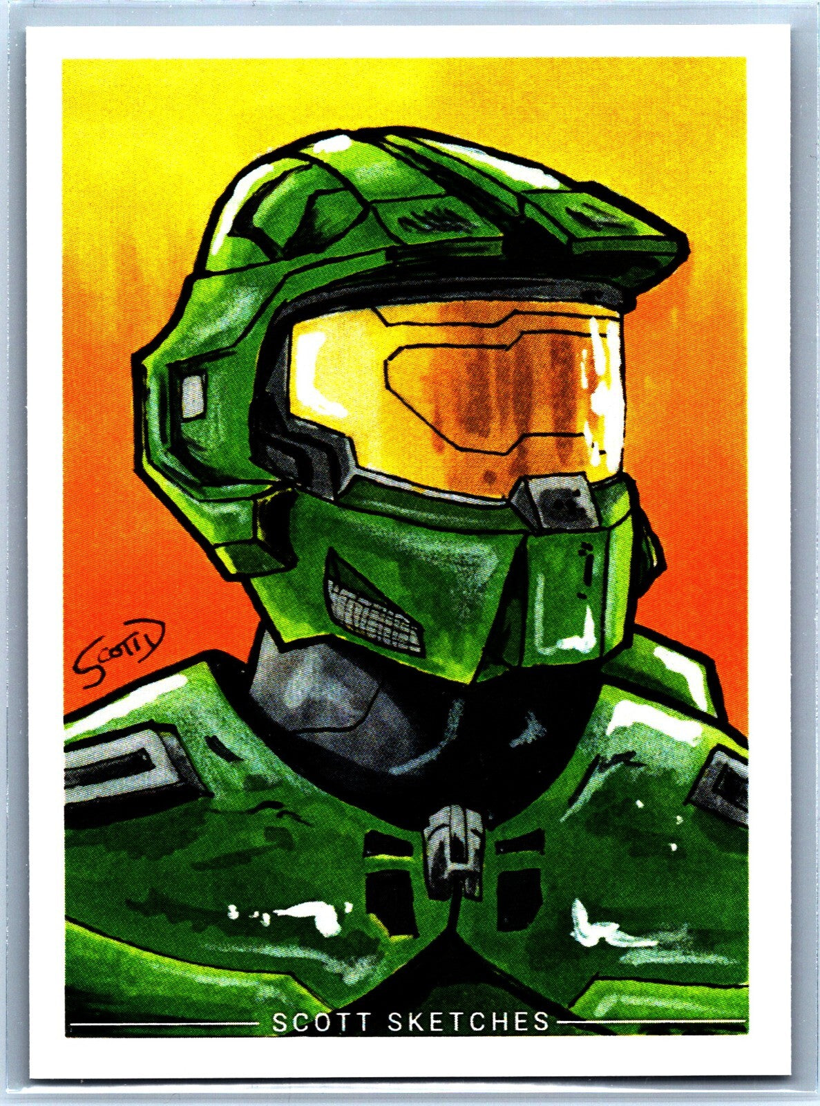 Master Chief Halo Sketch Card - Scott Sketches Trading Card Print Fan Art