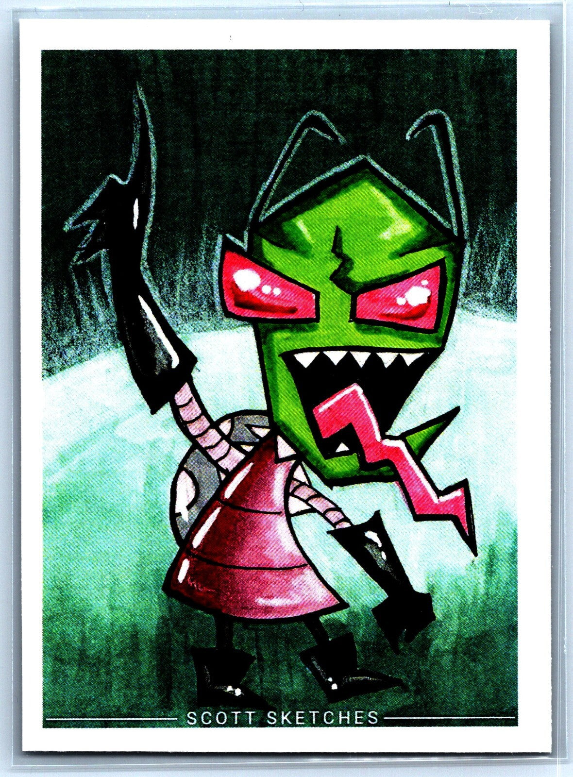 Invader Zim Sketch Card - Scott Sketches Trading Card Print Fan Art