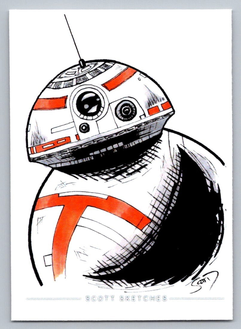BB-8 Droid Sketch Card - Scott Sketches Trading Card Print Fan Art