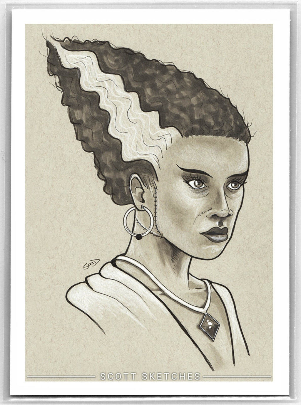 Frankenstein's Bride Sketch Card - Scott Sketches Trading Card Print Fan Art