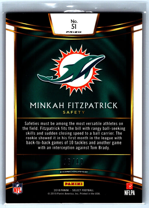 2018 Select - Minkah Fitzpatrick #51 numbered /10 Rookie RC