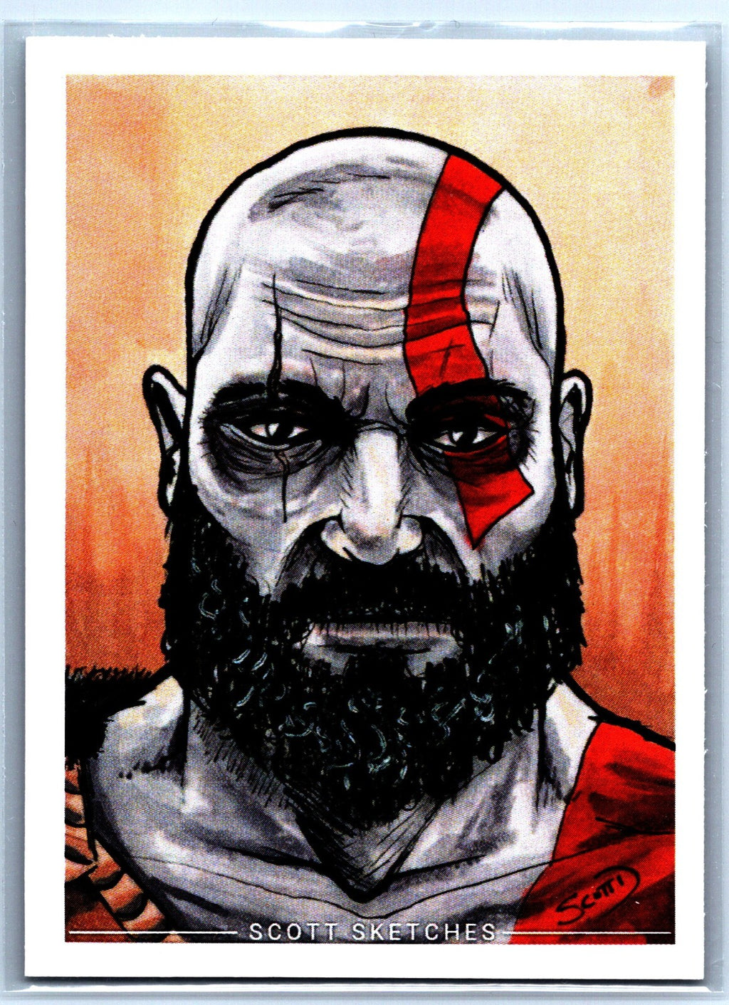 Kratos God of War Sketch Card - Scott Sketches Trading Card Print Fan Art