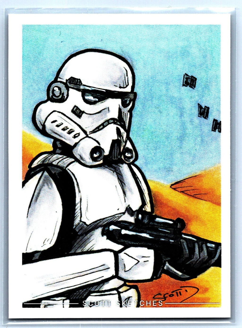 Stormtrooper Tatooine Sketch Card - Scott Sketches Trading Card Print Fan Art