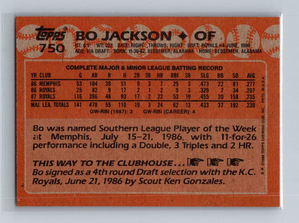 1988 Topps #750 Bo Jackson