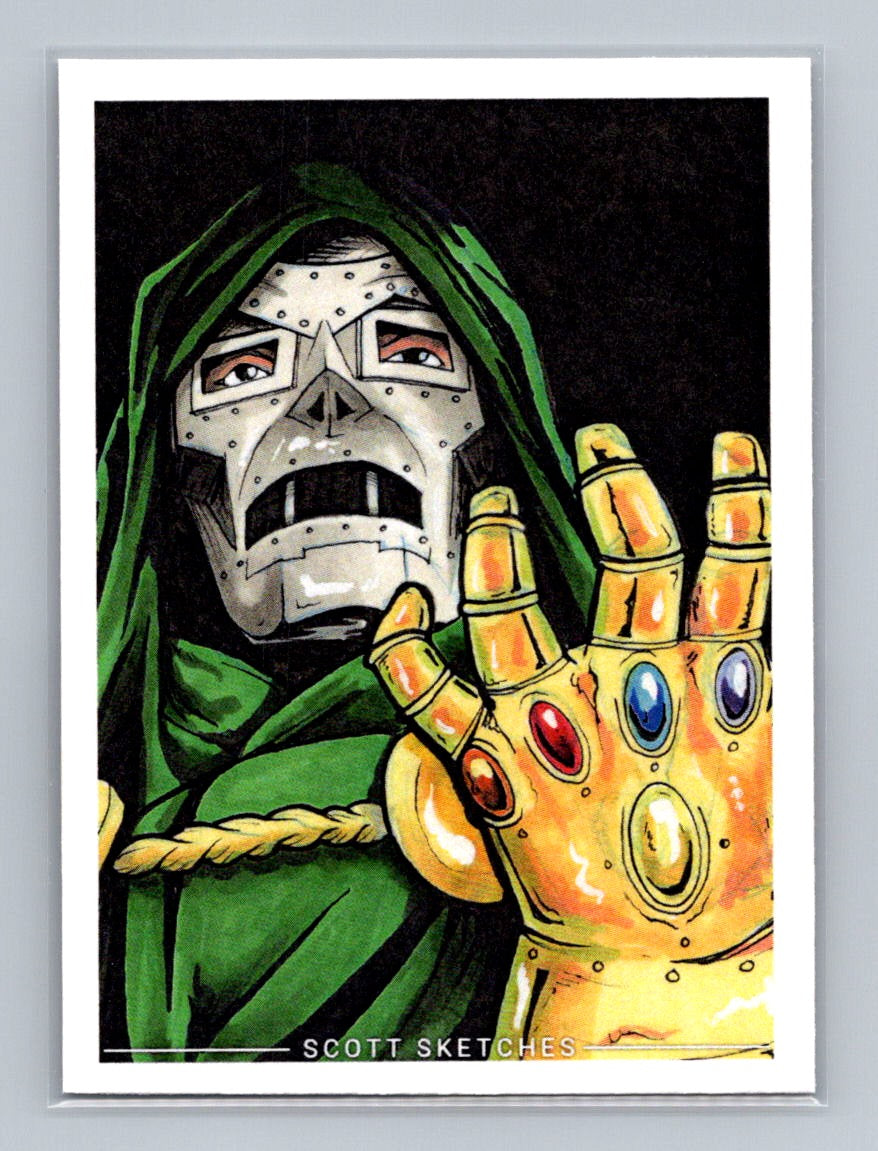 Dr Doom w/ Infinity Gauntlet - Scott Sketches Trading Card Print Fan Art