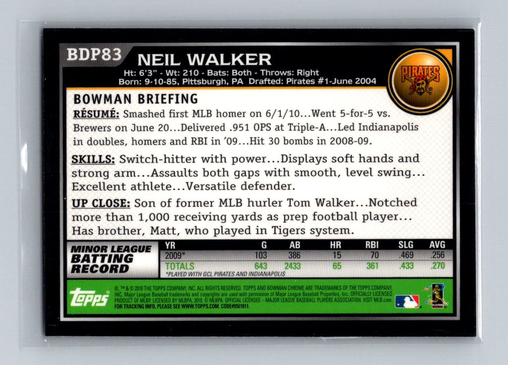 2010 Bowman Chrome Draft Picks & Prospects - Neil Walker #BDP8