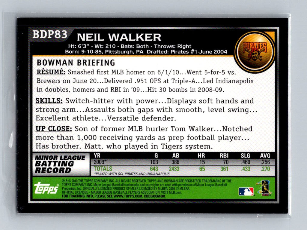 2010 Bowman Draft Picks & Prospects - Neil Walker #BDP83