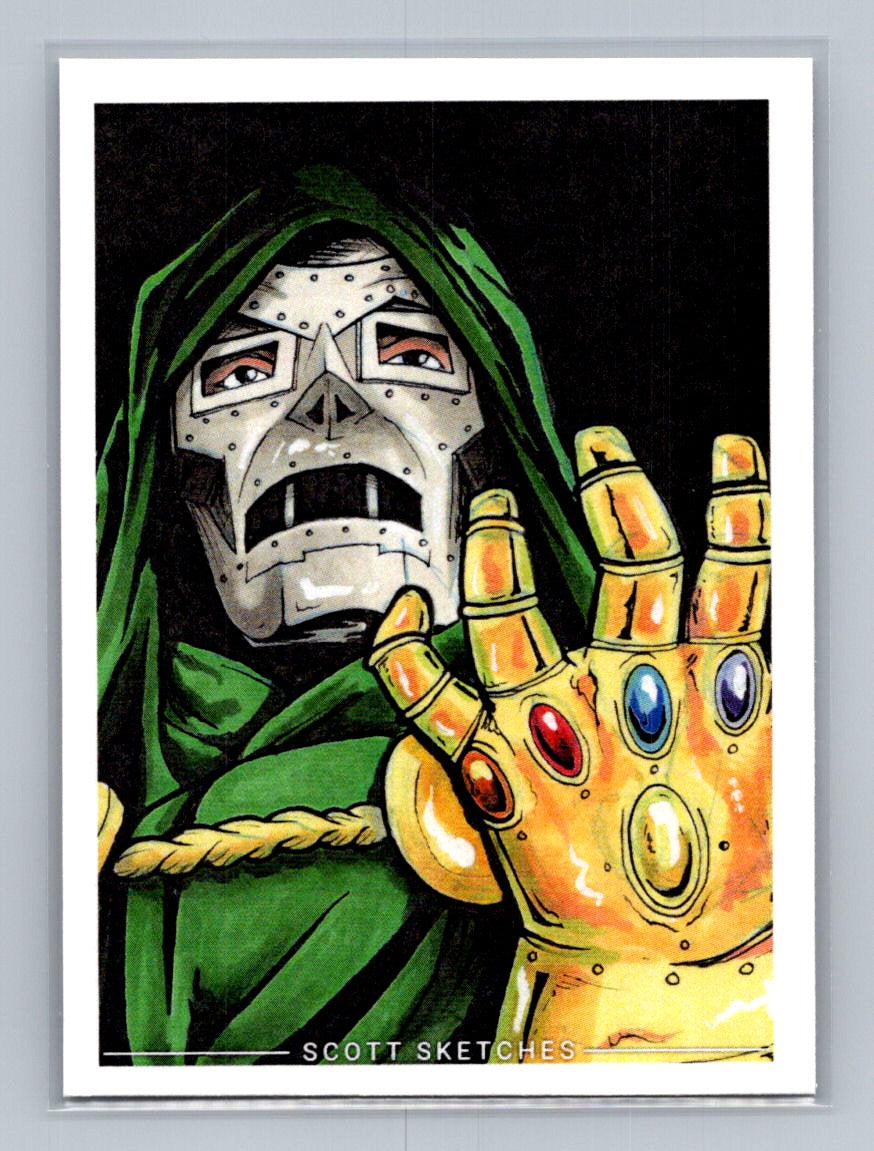 Dr Doom with Infinity Gauntlet - Scott Sketches Trading Card Print Fan Art