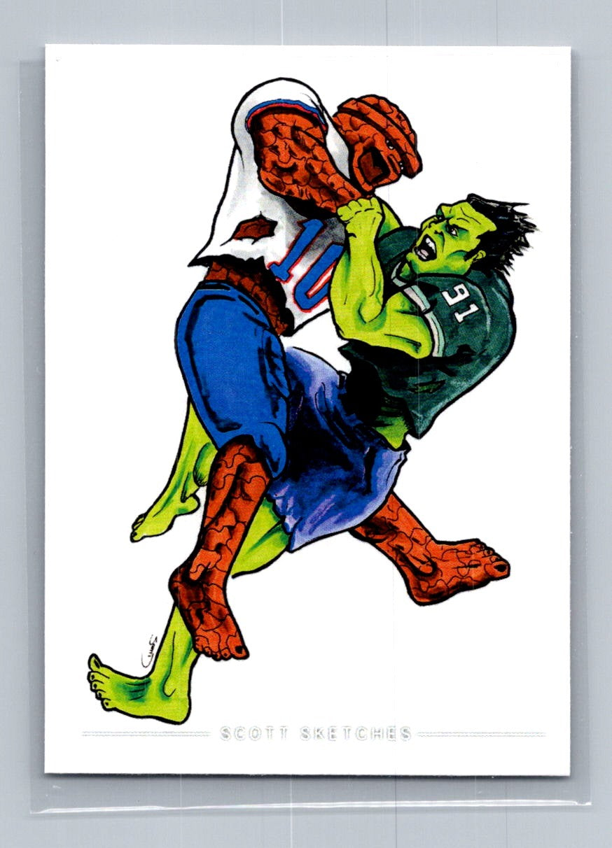 Hulk Tackles Thing - Scott Sketches Trading Card Print Fan Art