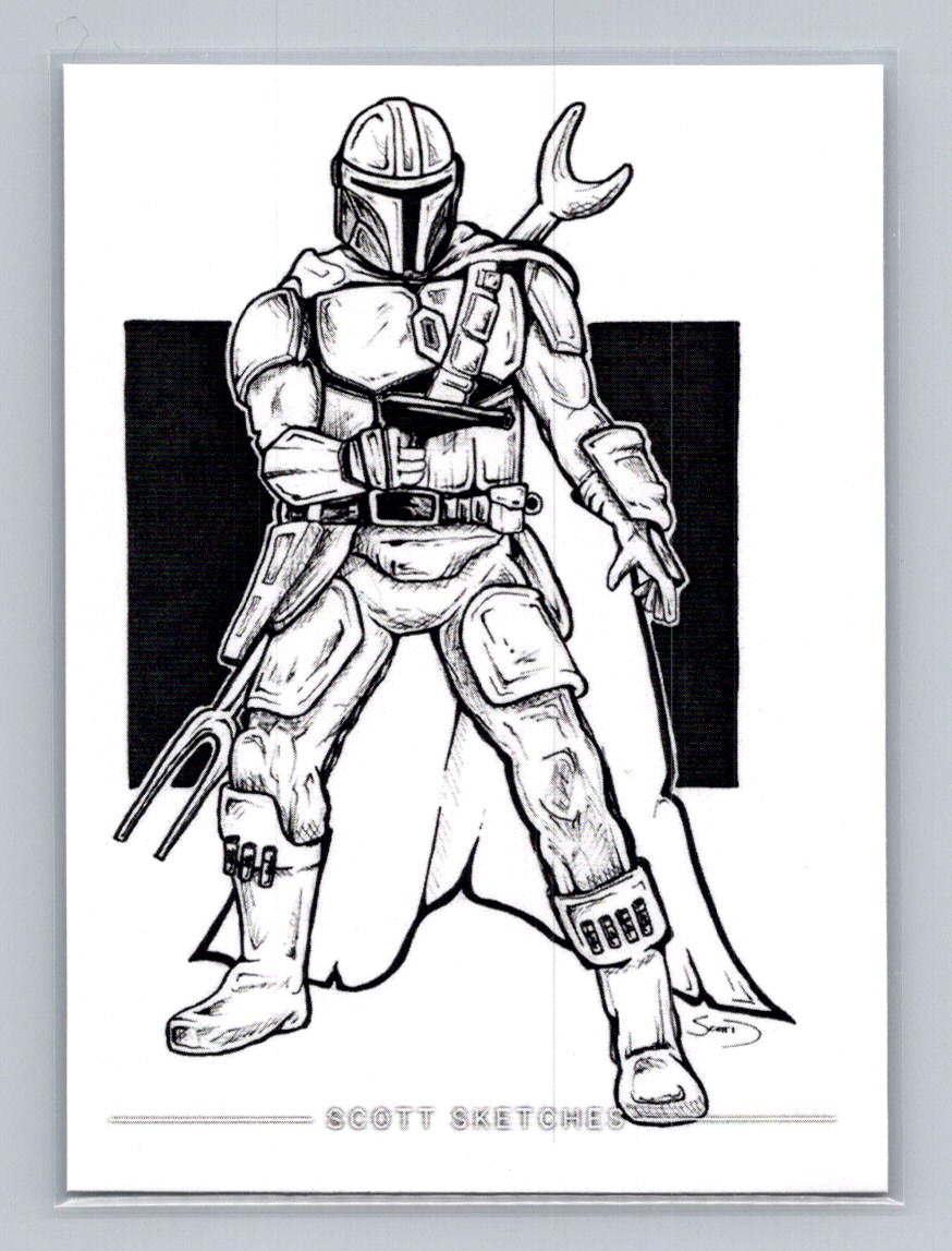 Mandalorian - Ink - Scott Sketches Trading Card Print Fan Art