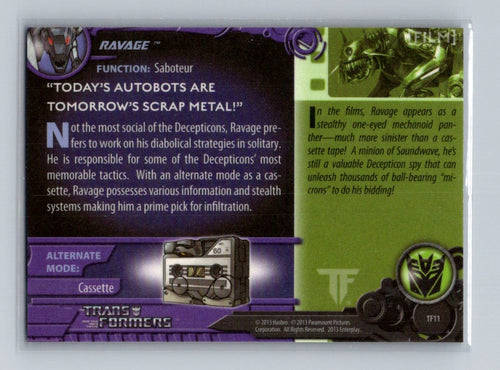 2013 Breygent Transformers Optimum - Ravage #TF11 G1 Foil
